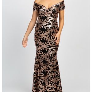 Black sequin off the shoulder maternity dress